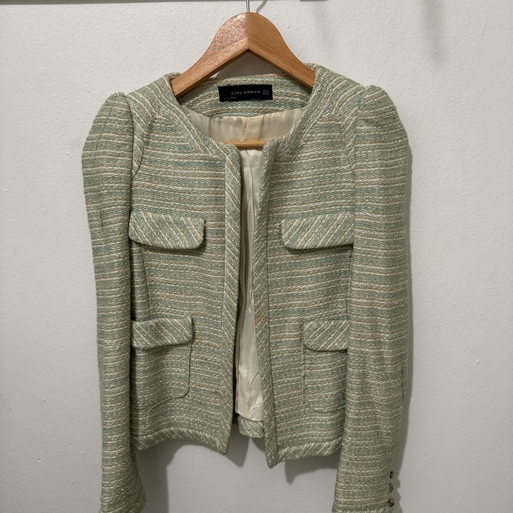 Zara Women's Mint Tweed Blazer